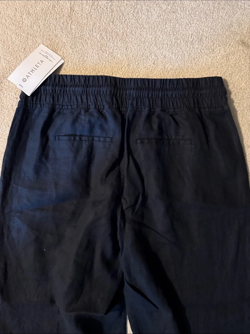 Athleta Linen Black Wide-Leg Drawstring Pants